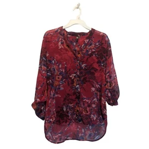 Kut From The Kloth - Red Floral Sheer Button Up Women's MP Size Medium Petite - Picture 1 of 6
