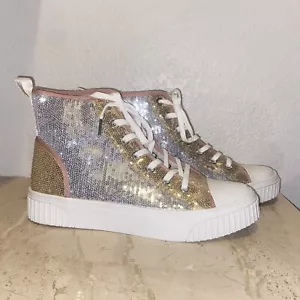 MICHAEL Michael Kors Gertie High Top Sequin Sneakers Women’s 11M Silver Gold - Picture 1 of 14