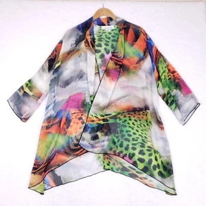 Caroline Rose Jacket Sheer Abstract Print Open Front Size M USA Made Retro VTG - Picture 1 of 7