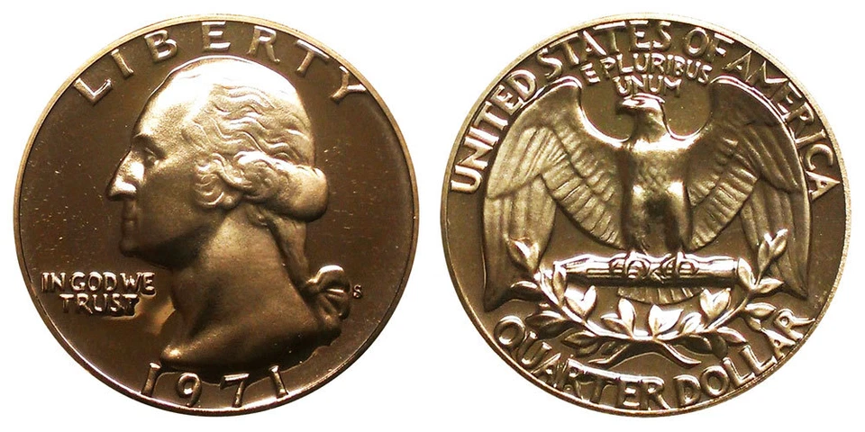 1971 S GEM BU PROOF WASHINGTON QUARTER BRILLIANT UNCIRCULATED PR/PF COIN #4465 - Image 1 of 1