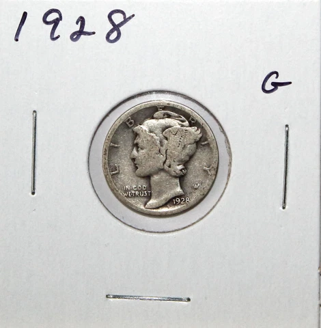 1928 US Mercury Silver Dime G  Good Free Shipping Cover