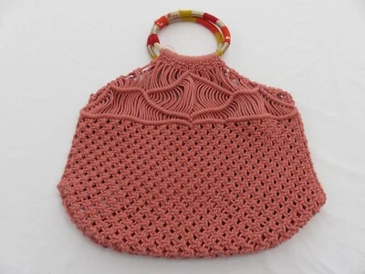 BOLSO DE COMPRAS MONZÓN ACCESORIO CORAL ROSA YUTE MACRAMÉ ASAS REDONDAS Foto 1 de 4
