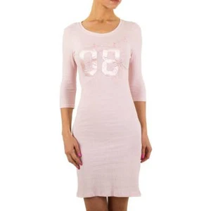 PINK FASHION MINI DRESS WITH LARGE NUMBER 08 AND FLORAL EMBROIDERY SIZE 8 - Picture 1 of 4