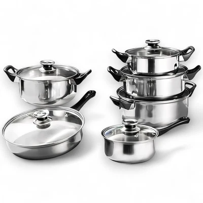 Set Batteria di Pentole Padelle 12 PEZZI Induzione Antiaderenti in Acciao Inox - Immagine 1 di 4