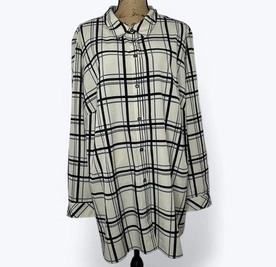 Susan Graver Tunic Shirt Womens Size 3X Printed Stretch Woven Button Front Foto 1 de 4