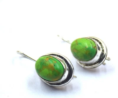 Pendientes colgantes de plata de ley 925 con piedras preciosas de turquesa verde natural Foto 1 de 3