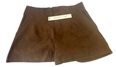 Mustard Seed Womens Brown Faux Suede Pleated Shorts With Zipper Closure - Image 1 of 4