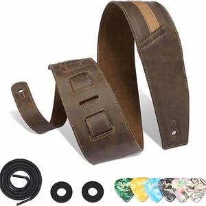 POGOLAB PGS-1 Leather Guitar Strap 3" Wide Comfortable Foam Cushion Bass Padded - Picture 1 of 8