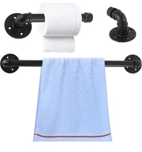 Rustic 4 Pieces Towel Bar Set Holder Rack Robe Hook Toilet Paper Holder - Picture 1 of 4