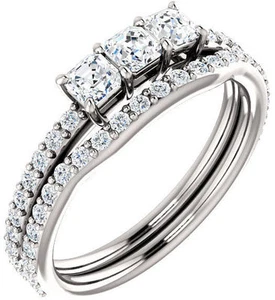 0,80 ct 3 Steine Asscher Diamant Verlobungsring Ehering F-G VS1 14k Weißgold - Bild 1 von 4