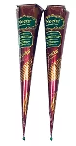 2 ORGANIC DARK BROWN Neeta Kaveri HENNA BRIDAL MEHNDI CONE PURE&FRESH - Picture 1 of 2