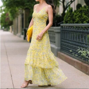 Banana Republic Yellow Floral Tiered Maxi Dress size 6P - Picture 1 of 10