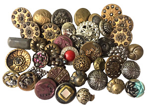 Lot of 41 Unsorted Antique Metal Victorian Edwardian Buttons Small / Medium