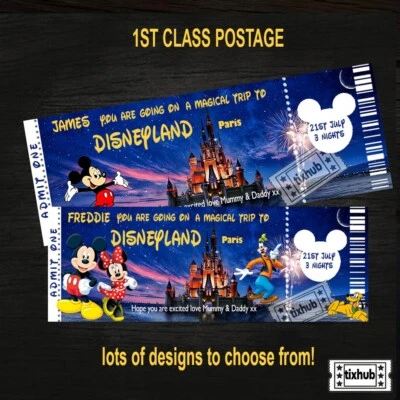 TIXHUB.CO.UK Disneyland Surprise Ticket Personalised Birthday Gift Reveal Holiday Disney