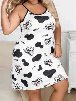 Camisón con gráfico de vaca y letras de dibujos animados para mujer 4XL cuello redondo cami sin cordones ¡NUEVO! Foto 1 de 4