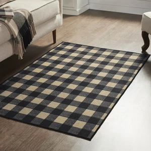 Black Check Indoor/Outdoor Rug Rect 36x60 VHC Brands - Picture 1 of 9