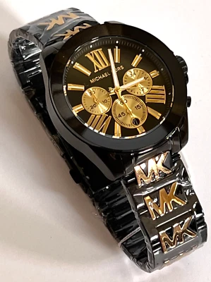 MICHAEL KORS MK6978 Wren Black/Gold Unisex  Chronograph Watch BNWT Gift Box $295 - Image 1 of 4