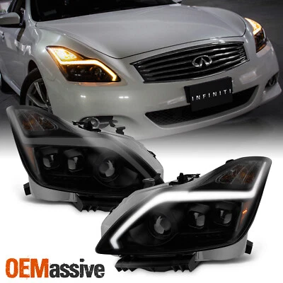 [Black Smoked]Fits 2008-2015 G37 / Q60 Coupe Sequential LED Projector Headlights - Image 1 of 4