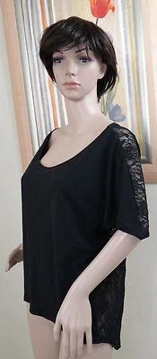 MATERIAL NIÑA Camisa de dormir manga corta de encaje negro transparente espalda, suelta S Foto 1 de 3