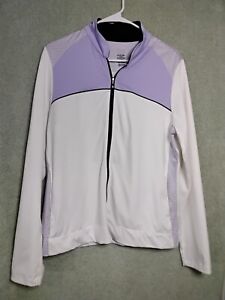 Izod Perform Cool Fx Womens Polo Shirt Jacket Size L White Lavender Long Sleeve
