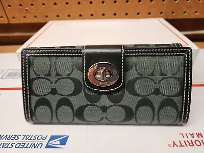 NEW Coach Signature Turnlock Forest Green Slim Envelope Wallet F43609 Silver • 98€