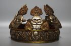 Rare Tibet Vintage Old Buddhist Gilded Copper Kapala Skull Buddha Lama Crown Hat