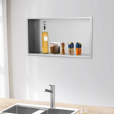 Estante de ducha de acero inoxidable para baño de nicho de ducha de 12"x24" gris plateado Foto 1 de 4