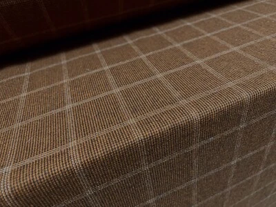 Wool Tweed Style Fabric, Per Metre - Matrix Check Design - Brown - Image 1 of 3