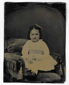 Vintage Tintype Young Girl Sitting In Chair tinted - Picture 1 of 2