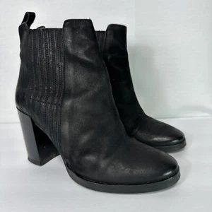 All Saints Boots Women’s 39 / US9 Black Leather Heeled Ankle Bootie Pull on Heel - Picture 1 of 9