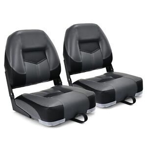 Set of 2 Folding Low-Back Boat Chair Ergonomic Fishing Yacht Seat with Strap