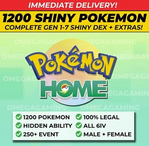 Pokemon Home FULL SHINY LIVING DEX, Gen 1-7 | 250 Event, ALL Legendary, 6IV