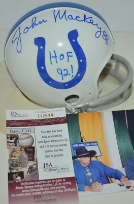 JOHN MACKEY AUTOGRAPHED 2 BAR THROWBACK MINI HELMET BALTIMORE COLTS HOF 92 JSA - Image 1 of 4