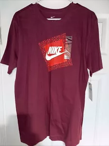 Nike Shirt Mens Medium Red Burgundy White Futura Sportswear Cotton New Tee 90 - Picture 1 of 5