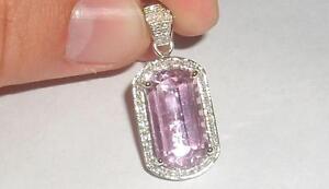 Purple/ Pink Kunzite and Diamond 14K White Gold Pendant