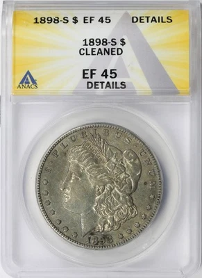 1898-S $1 Morgan Silver Dollar ANACS EF45 Details - Cleaned - Image 1 of 4