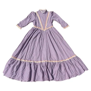 Homemade Prairie Dress Floral Lace Trim Ruffle Hem Long Sleeve Girl's Large - Picture 1 of 6