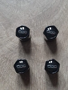 4 X ALLOY WHEEL DUST CAPS FOR FIAT 500 BLACK - Picture 1 of 4