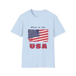 Made in the USA Patriotic American Flag Unisex Softstyle T-Shirt - Picture 1 of 25