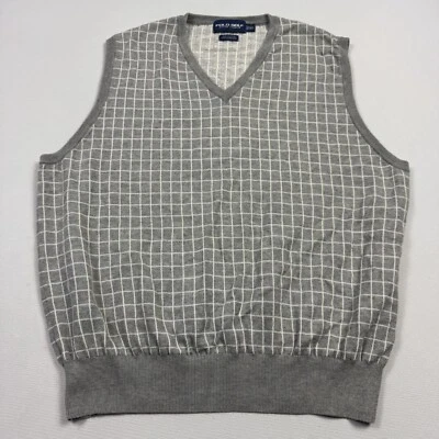 Мужской свитер жилет Ralph Lauren Polo Golf в клетку кашемир хлопок с v-образным вырезом серый XL - Изображение 1 из 4