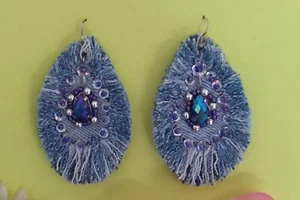  Earrings Denim Jean Handmade New - Picture 1 of 2