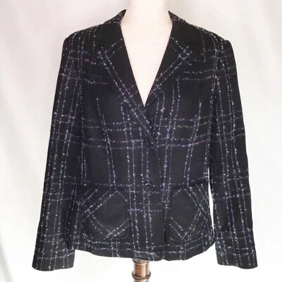 Chaqueta Blazer Marshall Fields Talla 12 Lana Tweed Bolsillos Negro Azul Clásico Foto 1 de 4