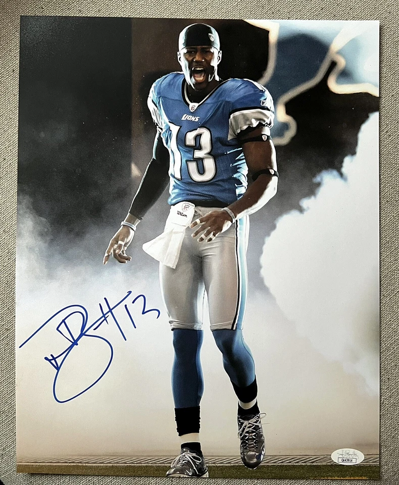 Foto autografada 11x14 assinada pelo Detroit Lions Nate Burleson JSA - Imagem 1 de 2