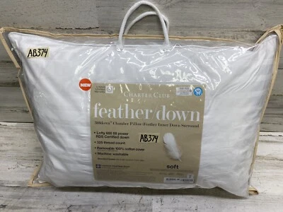 Charter Club 360 Chamber Feather Down (1) Standard Pillow Soft Density New - Image 1 of 4