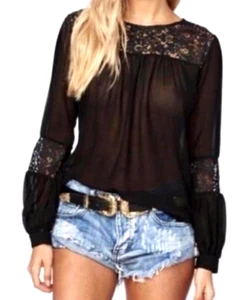 For Love & Lemons Sheer Embroidered Lace Blouse Medium Whimsigoth Fairygrunge - Picture 1 of 12