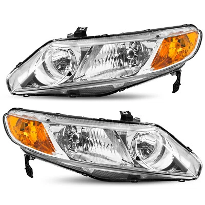 For 2006-2011 Honda Civic Sedan 4Dr Chrome Housing Amber Corner Headlights Pair - Image 1 of 4