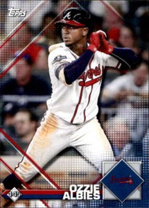 2020 Topps MLB Sticker #145 Ozzie Albies (Front)/#65 Carlos Carrasco (Back)
