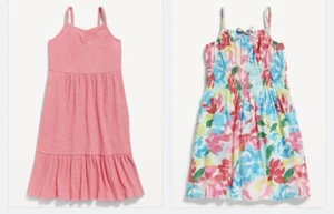 2PK Old Navy Girl Sleeveless Tie Front Mini Dress Floral Knit Swing Pink Large - Picture 1 of 1