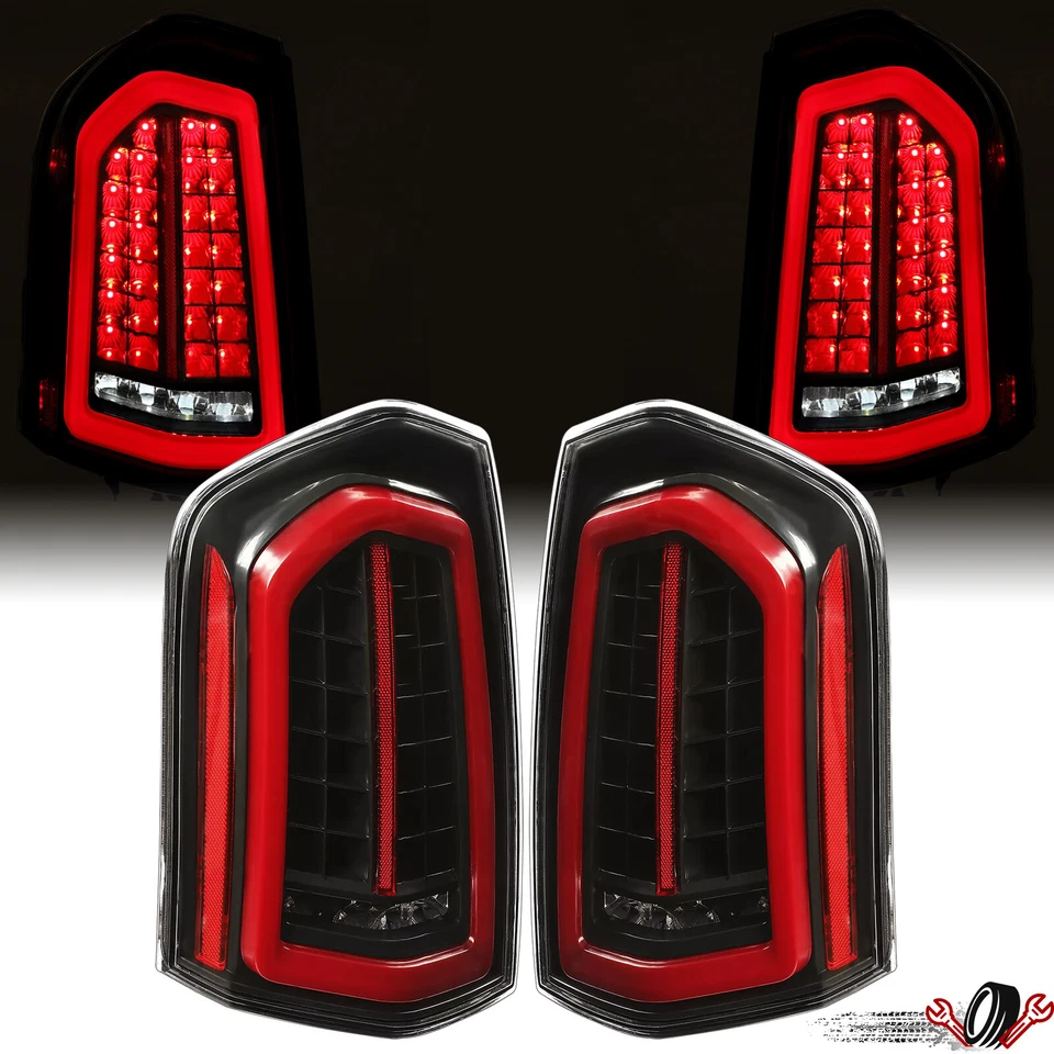 一对黑色全 LED 尾灯尾灯适用于 2011 年 2012 - 2014 年克莱斯勒 300 轿车 — 第 1/4 张图片