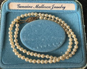 Vintage Genuine Mallorca 4mm Pearl necklace 18” in original box Spain